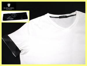 極美品 ブラックレーベルクレストブリッジ レザーロゴラベル 袖口裏クレストブリッジチェックデザイン Vネック Tシャツ サイズ M