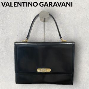 VALENTINO GARAVANI ターンロック オールレザーハンドバッグ 黒