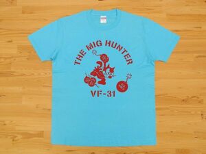 アウトレット処分 THE MIG HUNTER アクアブルー 4.0oz 半袖Tシャツ 赤 M ミリタリー U.S. NAVY VF-31 VFA-31 トムキャット