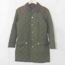 ラルフローレンRALPH LAUREN■キルティング コート スナップボタン 本革スウェードパッチ 子ども用■L(12-14)■カーキ ※NK3629201_画像2