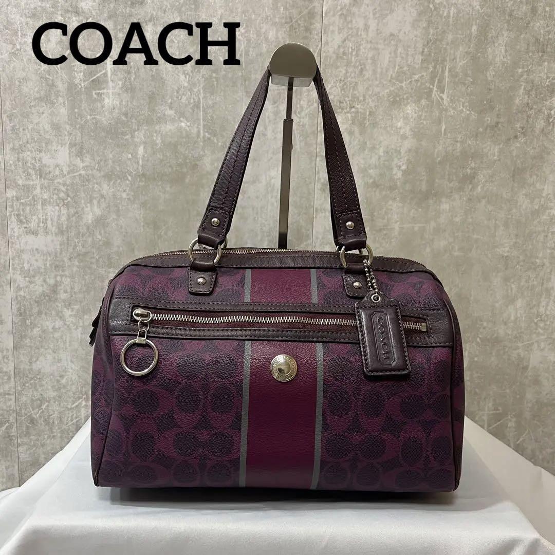 COACH コーチ シグネチャー ミニボストン パープル 紫 ハンドバッグ-