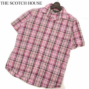 THE SCOTCH HOUSE スコッチハウス 春夏 半袖 ロゴ刺繍★ チェック シャツ Sz.L　メンズ　C3T05866_6#A