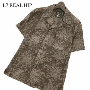 L7 REAL HIP エルセブン リアルヒップ 春夏 半袖 【花柄★総柄 フラワー】 ワーク シャツ Sz.2　メンズ 日本製 茶　C3T05829_6#A