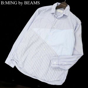 B:MING by BEAMS ビームス 春夏 パネル ストライプ★ 2WAYカラー 長袖 シャツ Sz.S　メンズ　C3T06066_7#A