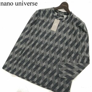 新品 未使用★ nano universe ナノユニバース ジャガード 変形 アーガイル 長袖 カットソー ロンTシャツ Sz.S　メンズ 紺　C3T06078_7#C