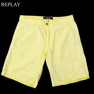 REPLAY リプレイ 春夏 USED加工★ ロゴプリント ハーフ ショート カラー パンツ Sz.29　メンズ 黄色　C3B02540_7#P