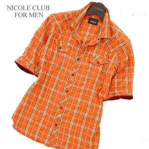 NICOLE CLUB FOR MEN ニコルクラブ フォーメン 春夏 半袖 襟袖ワイヤー★ ウエスタン チェック シャツ Sz.46　メンズ　C3T06259_7#A