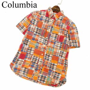 Columbia コロンビア 春夏 半袖 パッチワーク★ ボタンダウン シャツ Sz.S　メンズ アウトドア　C3T06346_7#A