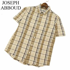 JOSEPH ABBOUD ジョセフ アブード 春夏 半袖 【麻★リネン混】 ロゴ刺繍★ チェック ボタンダウン シャツ Sz.M　メンズ　C3T06345_7#A