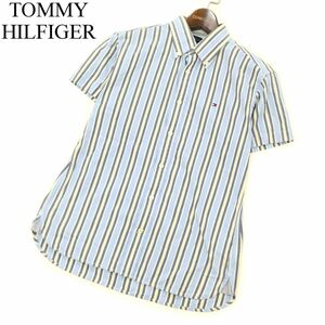 TOMMY HILFIGER トミーヒルフィガー 春夏 半袖 ロゴ刺繍★ ボタンダウン ストライプ シャツ Sz.S　メンズ　C3T06352_7#A