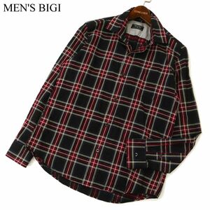 MEN'S BIGI メンズビギ 通年 長袖 ジャカード タータンチェック★ シャツ Sz.M　メンズ 黒　C3T06641_7#C