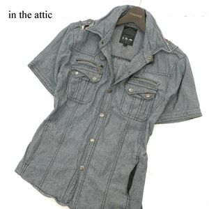 in the attic インジアティック 春夏 襟ワイヤー★ 半袖 ウエスタン デニム シャンブレー シャツ Sz.L　メンズ　C3T06653_7#A