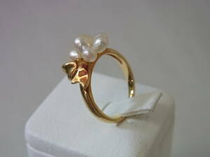 150707H67-0712H#MIKIMOTO# Mikimoto кольцо * кольцо K18YG жемчуг ( жемчуг ) имеется лента узор примерно 10 номер женский аксессуары 
