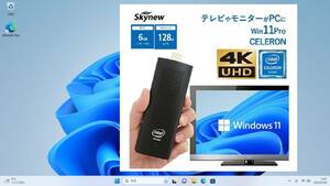 ♪ 最新OS Windows 11 Pro Skynew M1K+ 高性能CPU Celeron J4125 メモリ6GB / ストレージ128GB スティック型PC , Officeインストール済み