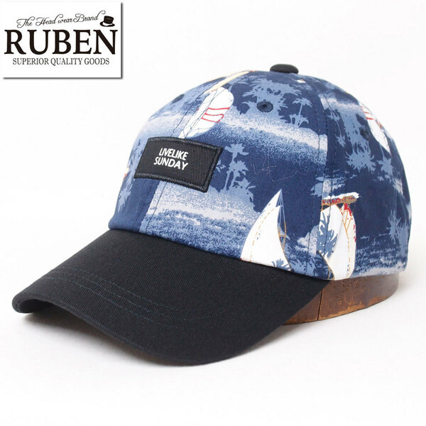 新品 RUBEN ルーベン ユニセックス アロハ柄ローキャップ ネイビー F