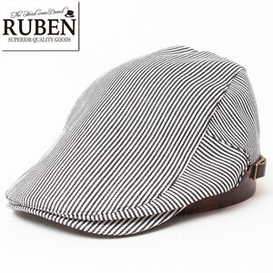 新品 RUBEN ルーベン ヒッコリー デニムハンチング ホワイト×ネイビー