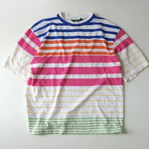 【1990s】ビンテージ　カラフル　マルチボーダー　Tシャツ　古着　カットソー　アート　ヴィンテージ XL オーバーサイズ