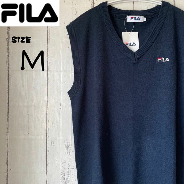 FILA フィラ ニットベスト タグ付き ユニセックス サイズM ネイビー 学生 制服