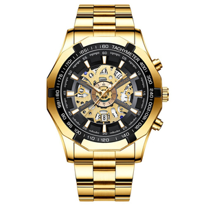 新品#メンズ クオーツ 腕時計 高品質 デザイン ウォッチ ステンレス ゴールド × ブラック
