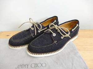 k-797/JIMMY CHOO デッキシューズ/40(目安:約25.0cm前後)/デニム ラメ レザー 蠍 サソリ さそり/ジミーチュウ スニーカー スリッポン 靴