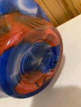 ブロカント フラワーベース 赤青 花瓶 壺 硝子 ガラス ダイヤモンドグラス マーブルカラー 昭和 レトロ 取手_画像7