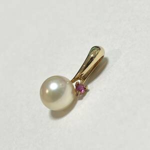 K18 赤石 パール風石 7.5mm径 ゴールドデザインネックレストップ 1.4g アクセサリー