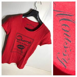 Moussy マウジー バロックジャパン Cherry's キスマーク&口紅 リップスティック 半袖 スウェットTシャツ 赤 レッド