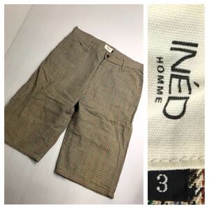 INED HOMME Ined Homme colorful .. check pattern shorts short pants shorts short bread half bread 3 beige approximately 81cm