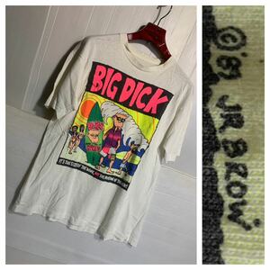 80's ヴィンテージ JR BROW イラスト　BIG DICK エロメッセージ　サーフTシャツ　白　ホワイト　1989 エロTシャツ