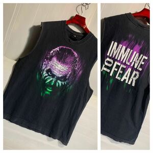 00's ヴィンテージ WWE ワールドレスリングエンターテイメント　2008 ジェフハーディ　IMMUNE TO FEAR ノースリーヴ プロレスTシャツ 黒 L