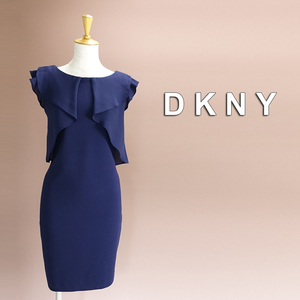 新品 DKNY 6P/9号～11号 ダナキャラン 紺 シフォン ワンピース パーティドレス 結婚式二次会 披露宴 オフィス フォーマル 発表会 華45H1003