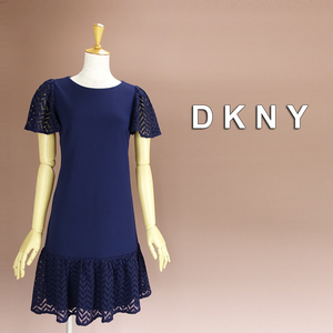 新品 DKNY 2/7号 ダナキャラン 紺 刺繍 ワンピース パーティドレス 半袖 結婚式 二次会 披露宴 フォーマル お呼ばれ 発表会 慶41H2703