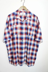 美品22SS MFC STORE (EXAMPLEエグザンプル) OMBRE CHECK S/S SHIRT 半袖 オンブレ チェック シャツ オープンカラー赤青1030M