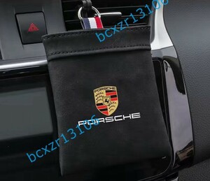 ポルシェ PORSCHE 用☆ 車載収納ポケット空気口吊り下げ袋 小物入れ 収納 簡単取り付け スエード 車内装アクセサリー カー用品 ブラック