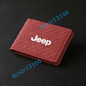 ◆ジープ JEEP◆レッド◆カードケース 免許証ケース 名刺ファイル パスケース 定期入れ 収納 ブランド 薄型 高品質 革編みタイプ