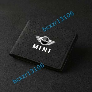 ◆ミニ BMW MINI◆ブラック◆カードケース 免許証ケース 名刺ファイル パスケース 定期入れ 収納 ブランド 薄型 高品質 革編みタイプ