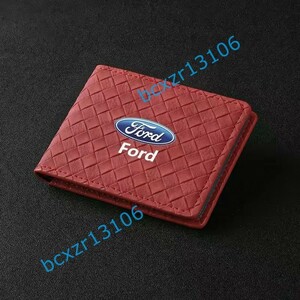 ◆フォード FORD◆レッド◆カードケース 免許証ケース 名刺ファイル パスケース 定期入れ 収納 ブランド 薄型 高品質 革編みタイプ