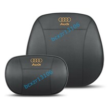 アウディ AUDI ☆車用ネックパッド1個+腰クッション1個 セット レザー 記憶 通気性 弾性 疲れ防止 ヘッドレスト 磁石入り カー用品ブラック_画像2