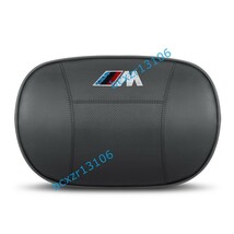 BMW///M☆車用ネックパッド1個+腰クッション1個 セット レザー 記憶 通気性 弾性 疲れ防止 ヘッドレスト 磁石入り カー用品ブラック_画像3