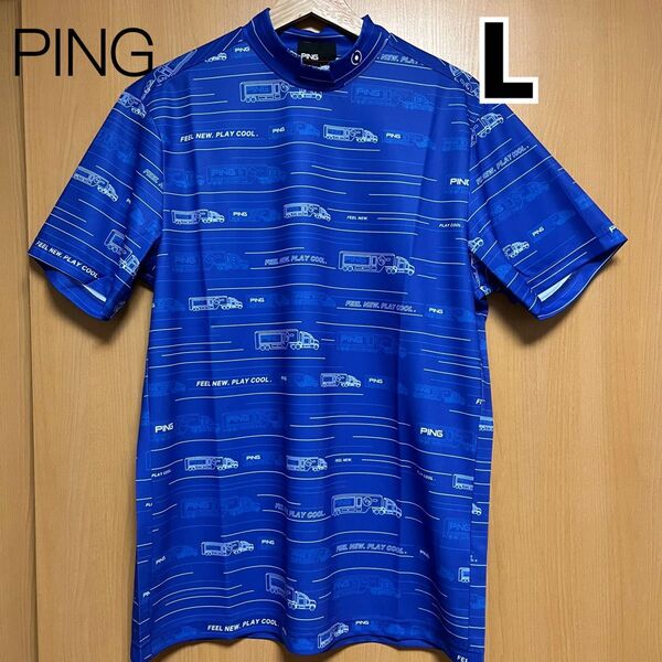ping ピン 半袖 ハイネック カットソー ゴルフウェア ブルー L バス柄