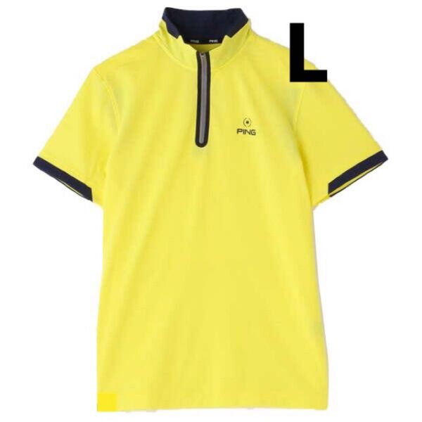 ping ピン ゴルフウェア ハーフジップ モックネックシャツ メンズ L イエロー 半袖シャツ GOLF