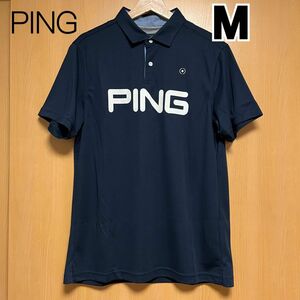 ping ピン　ビックロゴサッカーボール　JQポロシャツ　半袖　ゴルフ Mネイビー