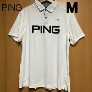 ping ピン　ビックロゴサッカーボール　JQポロシャツ　半袖　ゴルフ M WH ホワイト