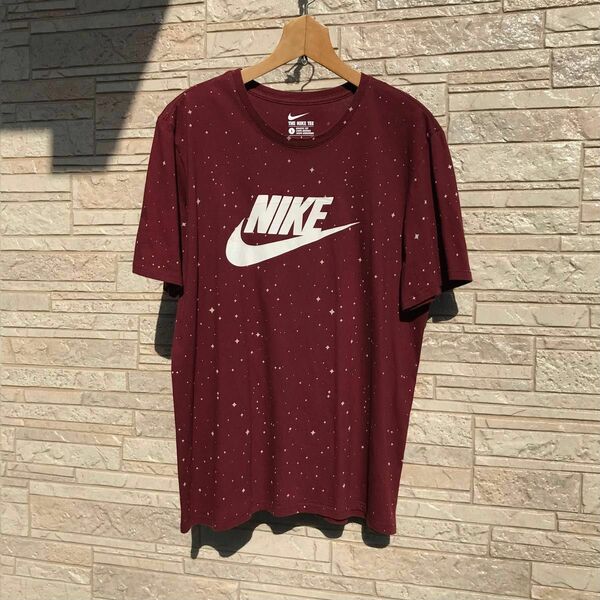 USインポート　NIKE　ナイキ　クルーネックTシャツ　ビッグロゴT　総柄　キラキラ細氷柄　ダイヤモンドダスト　丸胴　薄手