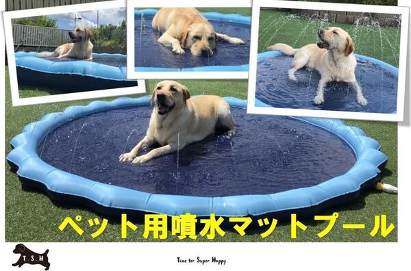 ペット用噴水マットプール 220cm(XL) キッズ用噴水マット 高耐久 犬