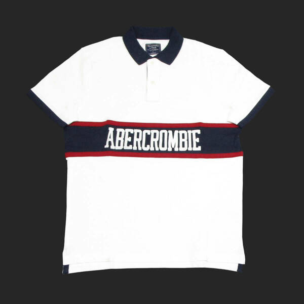 ★SALE★Abercrombie & Fitch/アバクロ★アップリケロゴカラーブロックポロシャツ (White/Navy/Red/L)