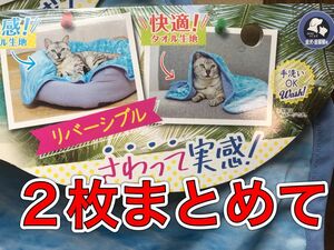 2枚！ペティオ「犬猫用毛布 ひんやり大きめサマーケット オーシャン レギュラー」薄手クール生地タオル生地 リバーシブル 50×70