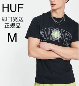 送料無料 Huf ハフ メンズ 半袖 Tシャツ ロゴ ブラック　黒 クルーネック M 海外限定 正規品 綿100