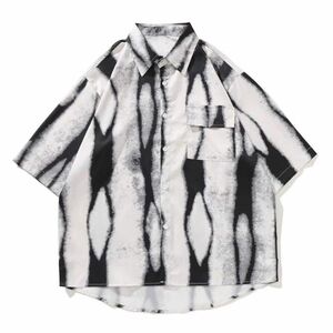 【新品】Black&White Shirt アロハシャツ 総柄 柄 半袖シャツ