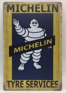 送料無料 ミシュラン タイヤ TYRE SERVICES ver2 金属製 メタルサインプレート ビバンダム MICHELIN TIRE 看板 ブリキ ガレージ